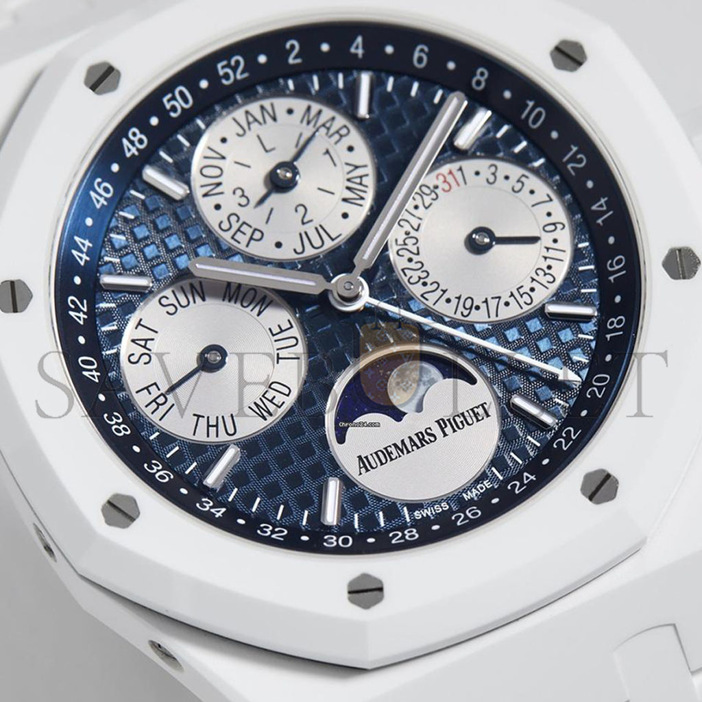 AUDEMARS PIGUET ROYAL OAK WHITE CERAMIC PERPETUAL CALENDAR MOON PHASE 41MM WATCH 26579CB.OO.1225CB.01